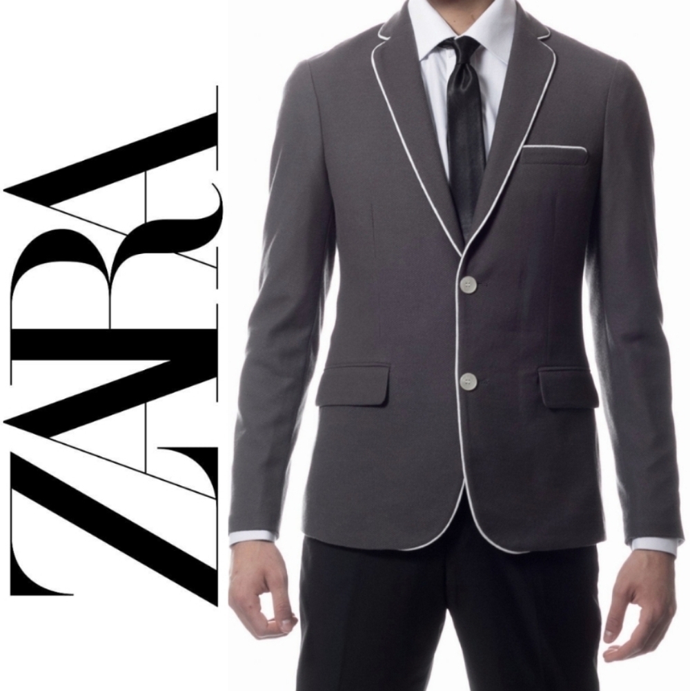 Zara Charcoal knit Blazer with White Piping